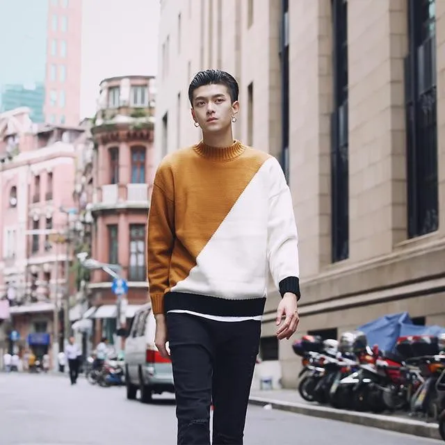 shirt Contrast sweater men designer pullover sweater men shoulder black white green yellow soft coat