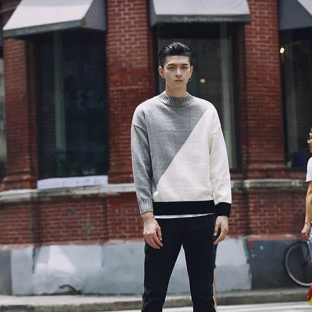 shirt Contrast sweater men designer pullover sweater men shoulder black white green yellow soft coat