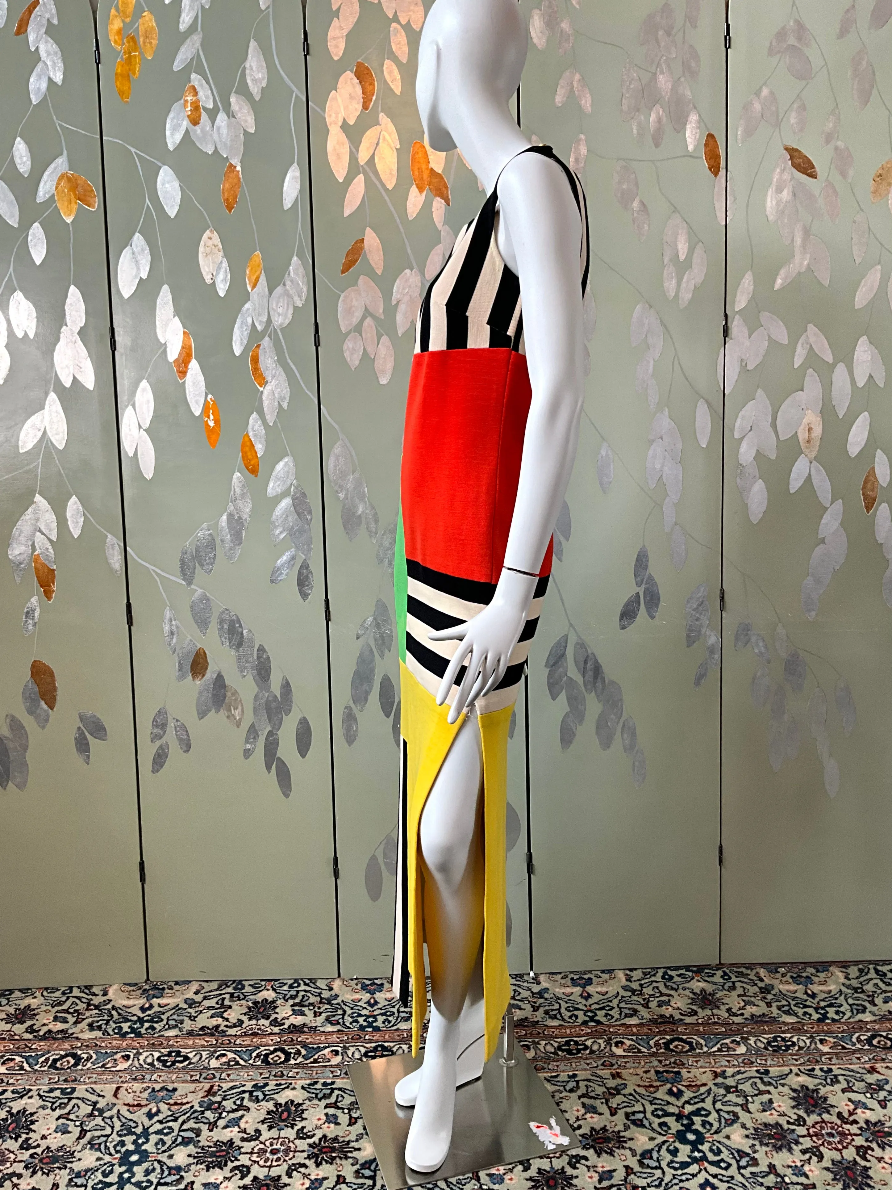Vintage 1970s Gino Paoli Colour Block Wool Maxi Dress, Medium