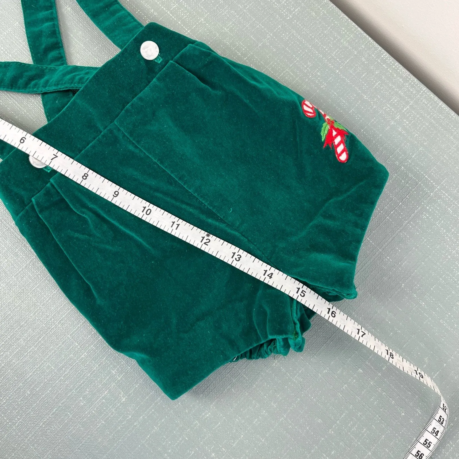 Vintage Green Candy Cane Suspender Shorts 6 Months