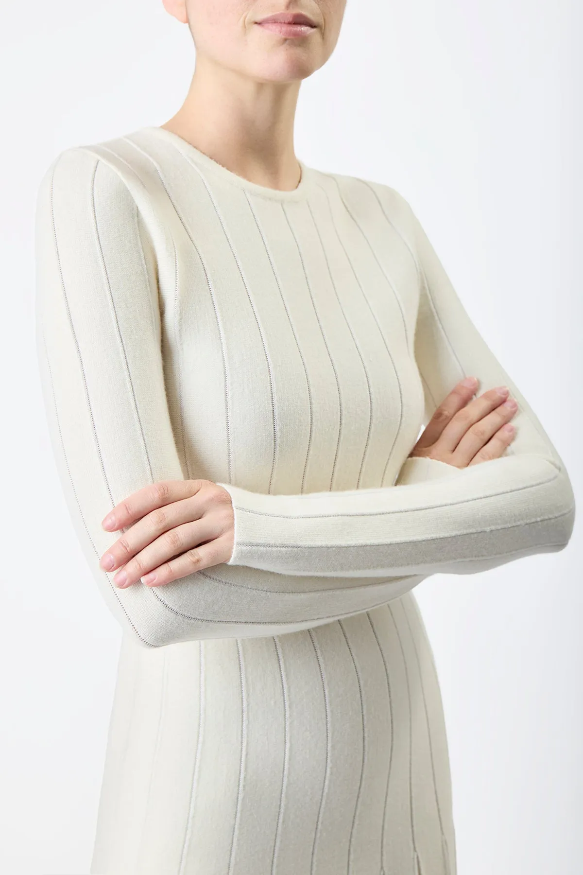 Walsh Knit Maxi Pleated Dress in Ivory Wool