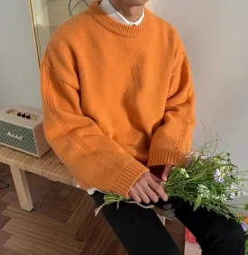 WIAOFELLAS  -  Autumn Winter Mens Knitted Solid Color Pullovers Men Sweater Vintage O Neck Loose Harajuku Mens Retro Pullover Sweaters C86