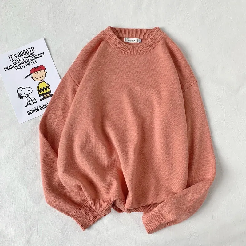 WIAOFELLAS  -  Men Autumn Winter Fashion Korean Solid Color Sweater Tops Male Loose O-neck Pullovers Mens Long Sleeve Knitted Tops P48