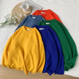WIAOFELLAS  -  Men Autumn Winter Fashion Korean Solid Color Sweater Tops Male Loose O-neck Pullovers Mens Long Sleeve Knitted Tops P48