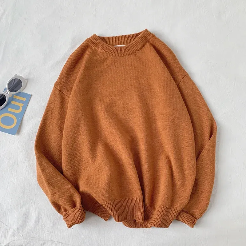 WIAOFELLAS  -  Men Autumn Winter Fashion Korean Solid Color Sweater Tops Male Loose O-neck Pullovers Mens Long Sleeve Knitted Tops P48