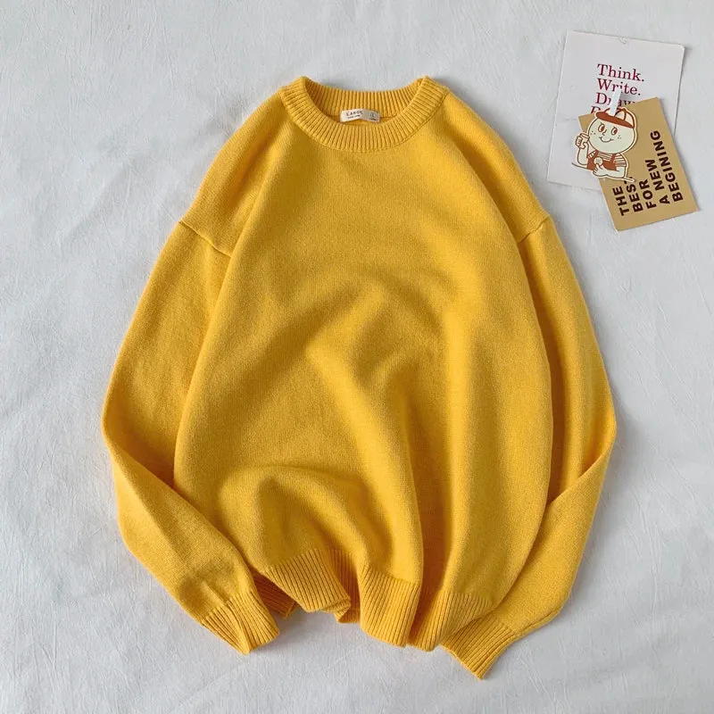 WIAOFELLAS  -  Men Autumn Winter Fashion Korean Solid Color Sweater Tops Male Loose O-neck Pullovers Mens Long Sleeve Knitted Tops P48