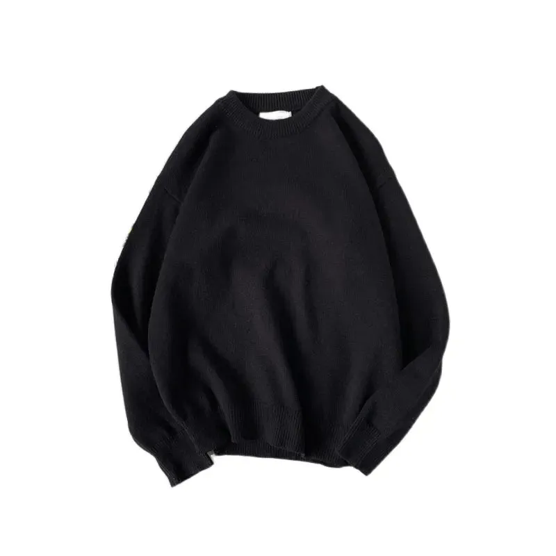 WIAOFELLAS  -  Men Autumn Winter Fashion Korean Solid Color Sweater Tops Male Loose O-neck Pullovers Mens Long Sleeve Knitted Tops P48