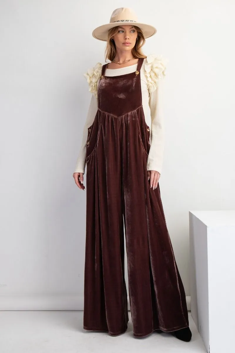 Wide Leg Velvet Jumpsuit Overalls