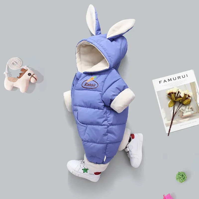 Winter Baby Rompers Plus Velvet Warm Baby Girl Snowsuit Cartoon Rabbit Baby Boys Jumpsuit Toddler Overalls Clothes