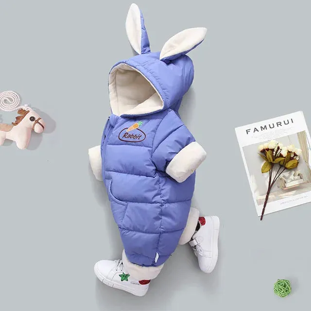 Winter Baby Rompers Plus Velvet Warm Baby Girl Snowsuit Cartoon Rabbit Baby Boys Jumpsuit Toddler Overalls Clothes
