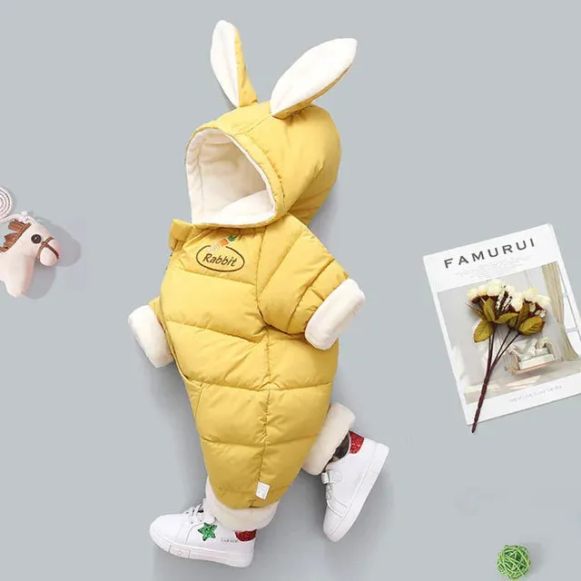 Winter Baby Rompers Plus Velvet Warm Baby Girl Snowsuit Cartoon Rabbit Baby Boys Jumpsuit Toddler Overalls Clothes