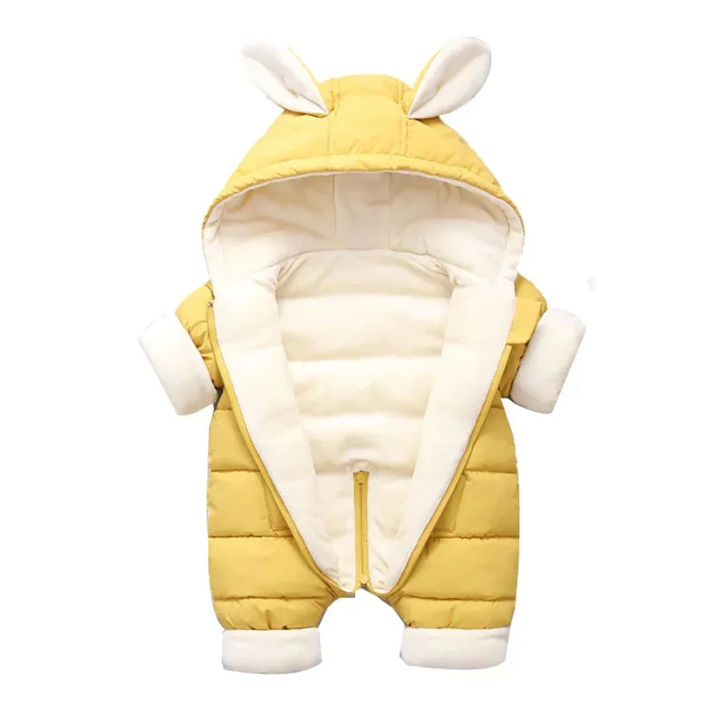 Winter Baby Rompers Plus Velvet Warm Baby Girl Snowsuit Cartoon Rabbit Baby Boys Jumpsuit Toddler Overalls Clothes