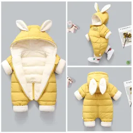 Winter Baby Rompers Plus Velvet Warm Baby Girl Snowsuit Cartoon Rabbit Baby Boys Jumpsuit Toddler Overalls Clothes