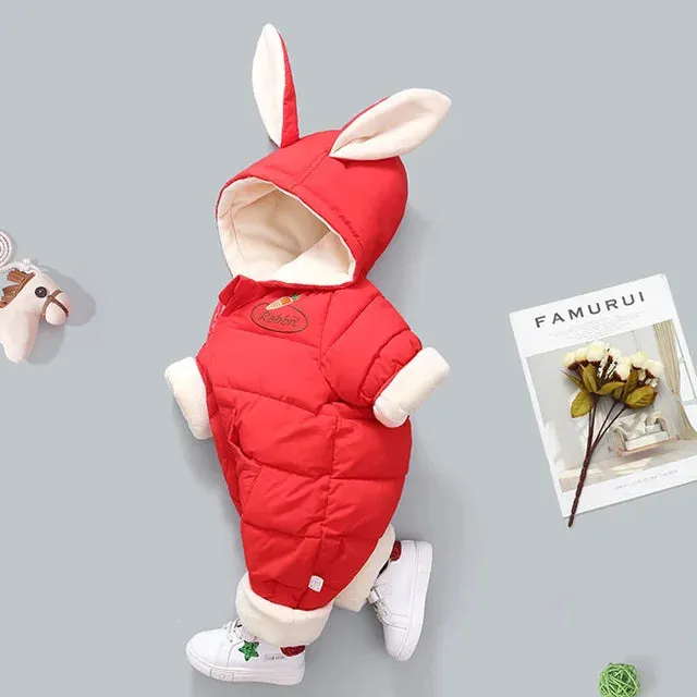 Winter Baby Rompers Plus Velvet Warm Baby Girl Snowsuit Cartoon Rabbit Baby Boys Jumpsuit Toddler Overalls Clothes