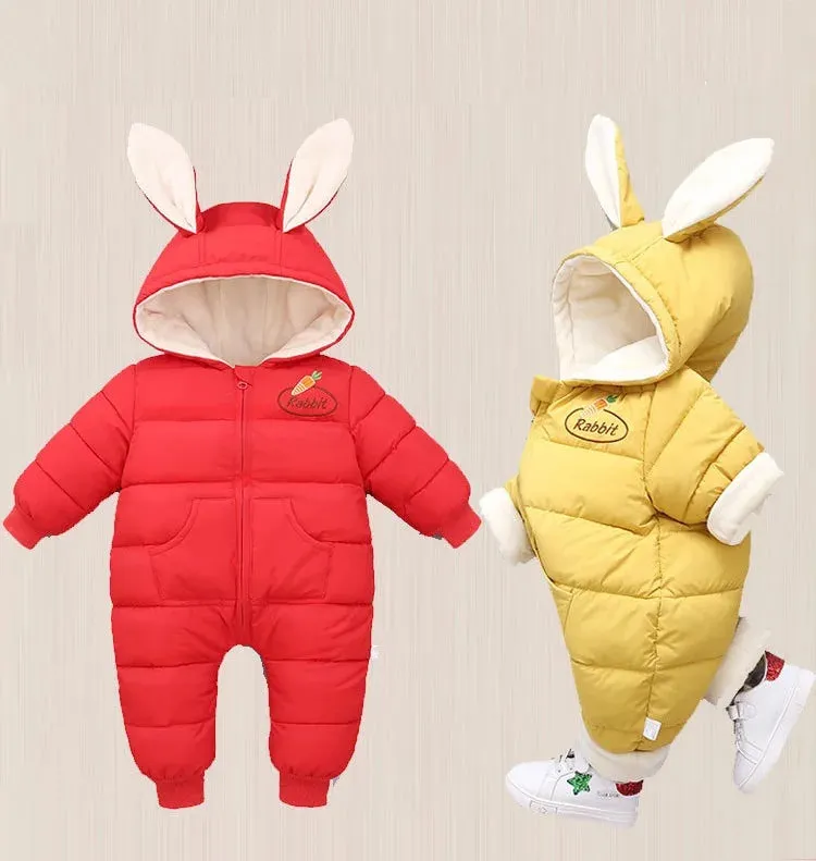 Winter Baby Rompers Plus Velvet Warm Baby Girl Snowsuit Cartoon Rabbit Baby Boys Jumpsuit Toddler Overalls Clothes