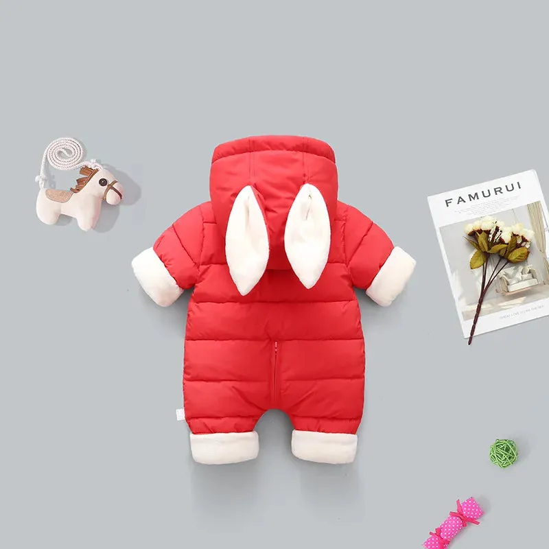 Winter Baby Rompers Plus Velvet Warm Baby Girl Snowsuit Cartoon Rabbit Baby Boys Jumpsuit Toddler Overalls Clothes