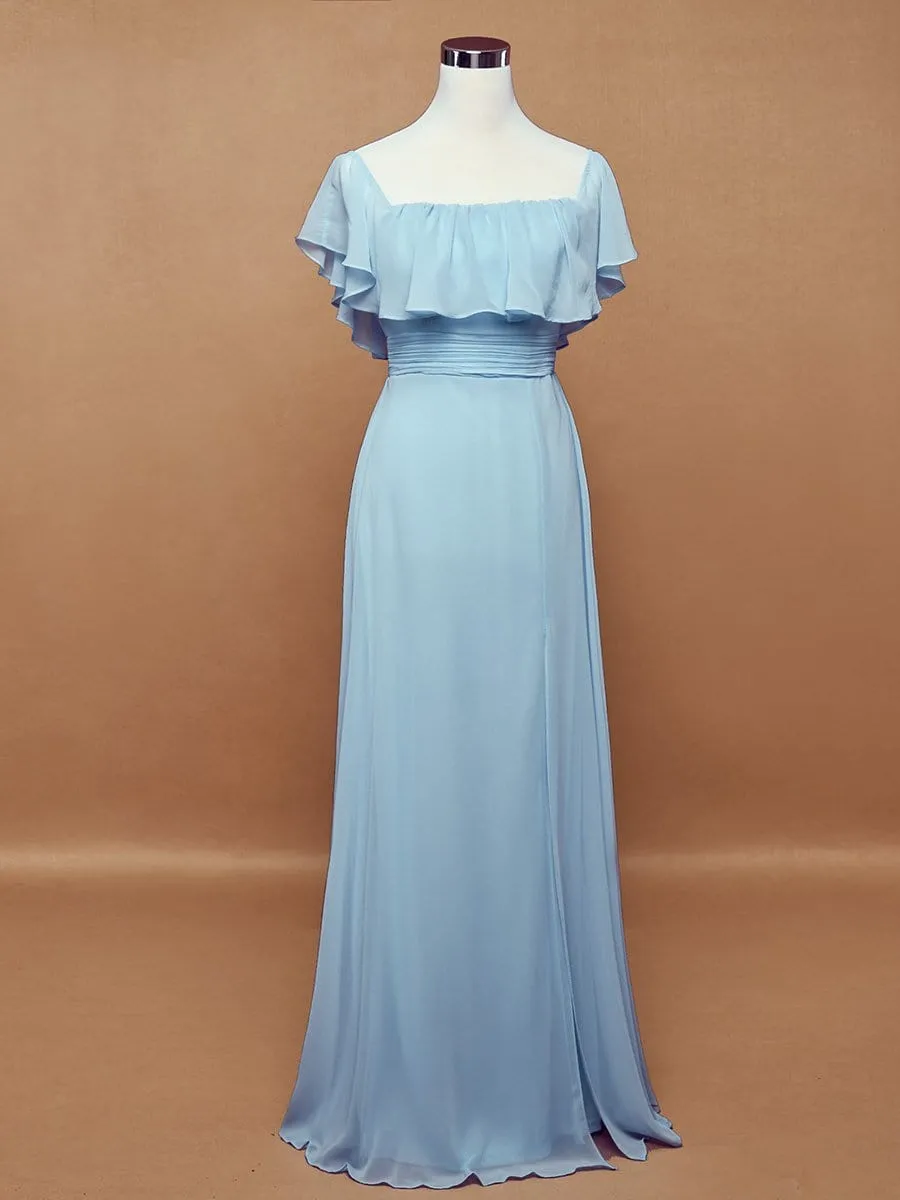 Women's Off Shoulder Ruffle Thigh Split Bridesmaid Dresses