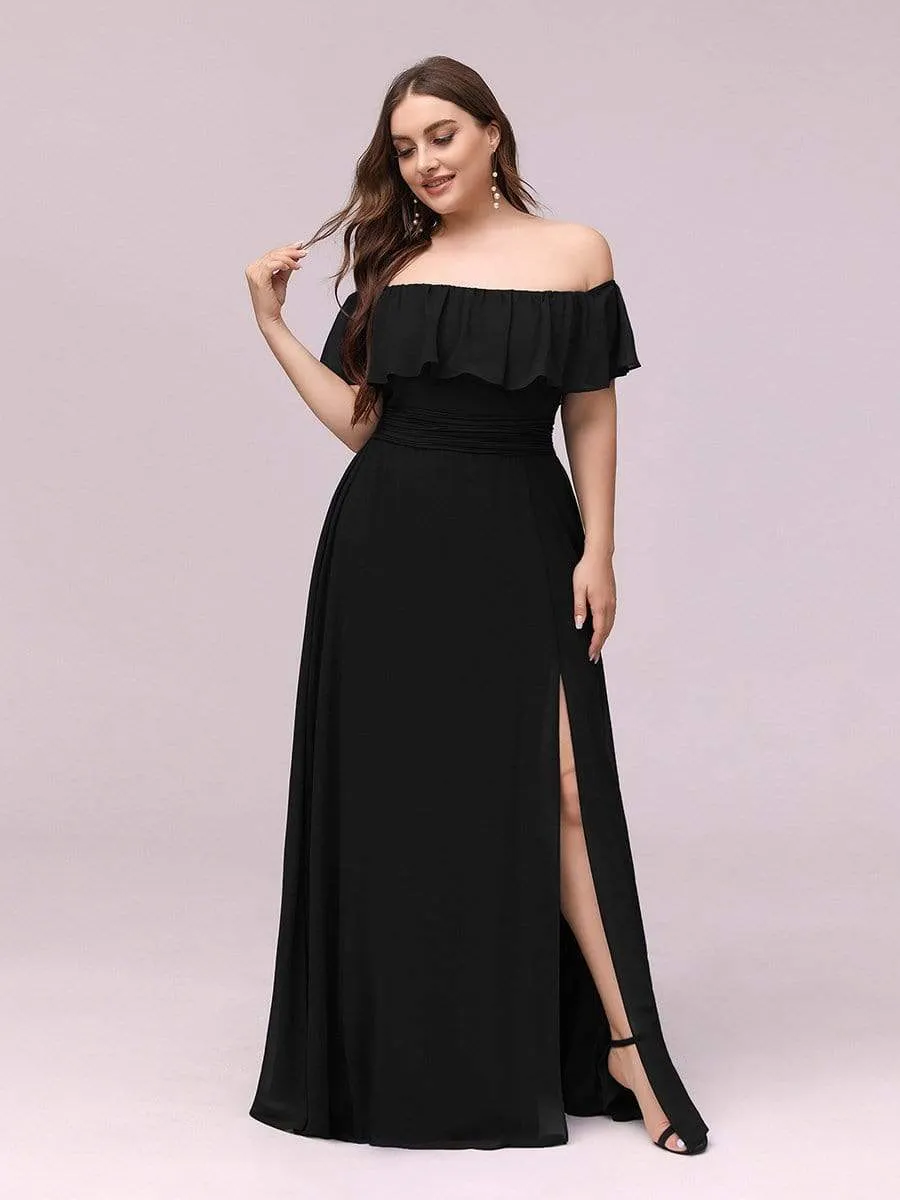 Women's Off Shoulder Ruffle Thigh Split Bridesmaid Dresses