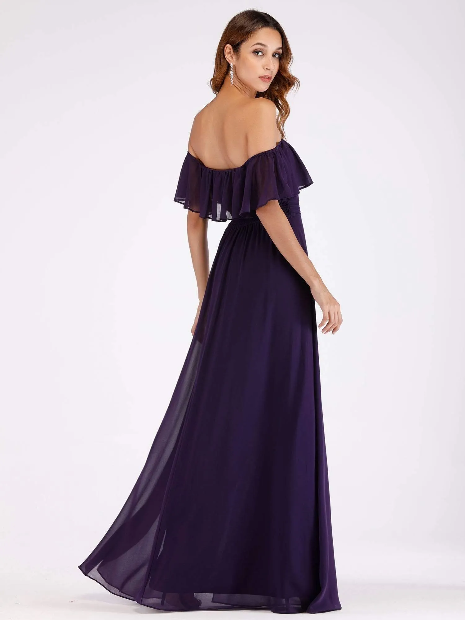 Women's Off Shoulder Ruffle Thigh Split Bridesmaid Dresses