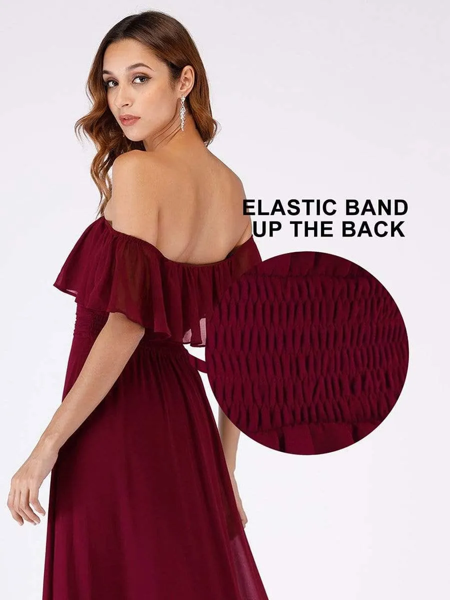 Women's Off Shoulder Ruffle Thigh Split Bridesmaid Dresses