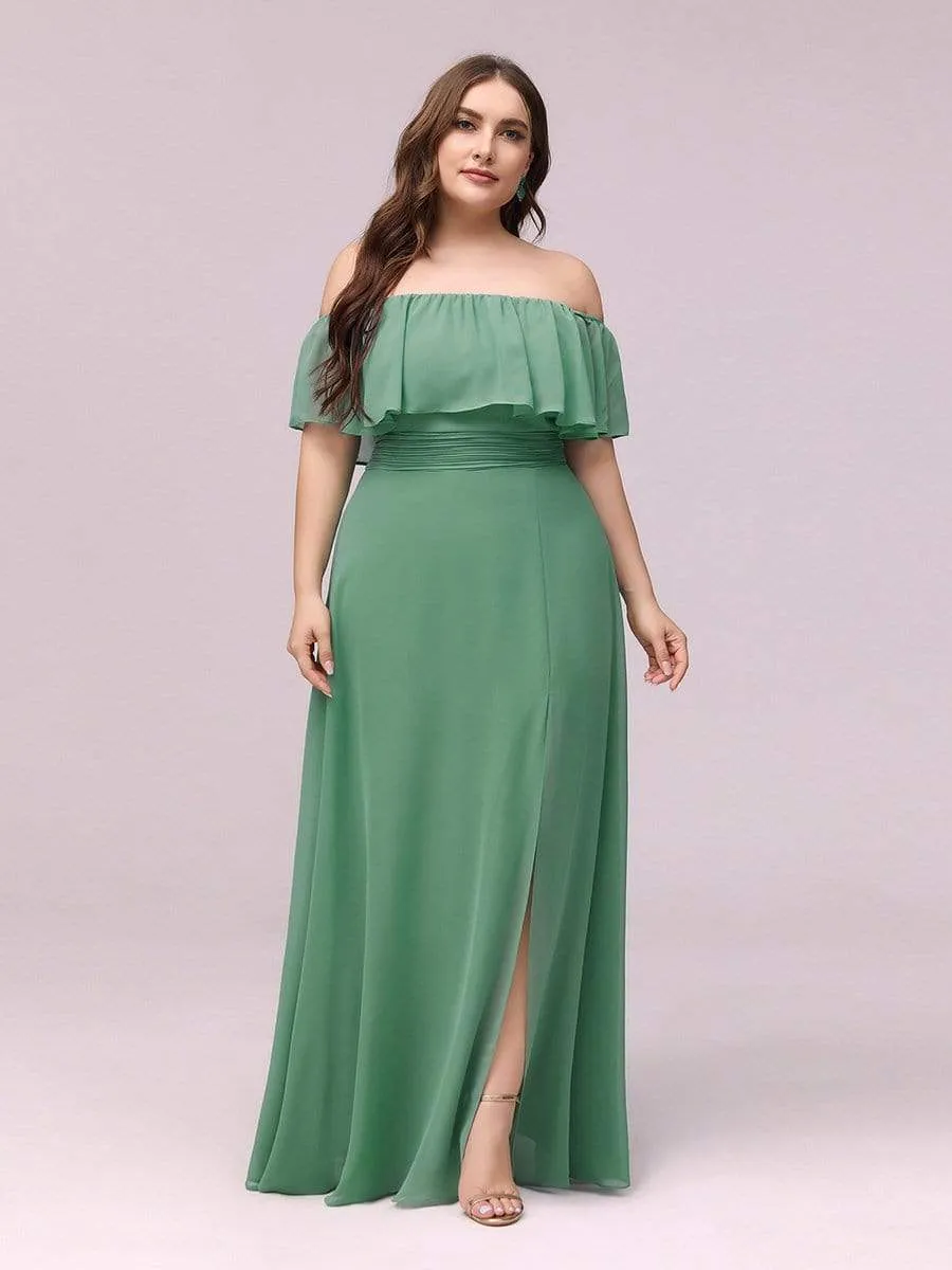 Women's Off Shoulder Ruffle Thigh Split Bridesmaid Dresses