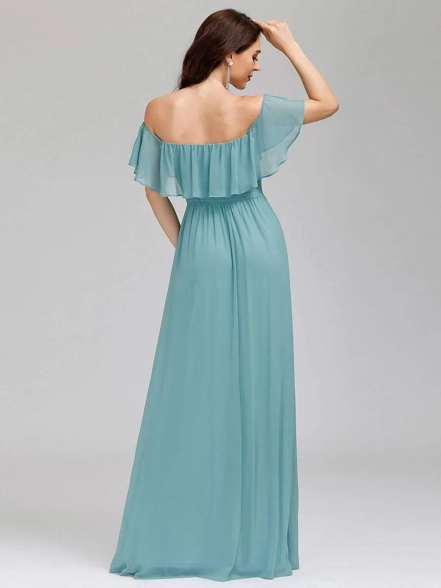Women's Off Shoulder Ruffle Thigh Split Bridesmaid Dresses