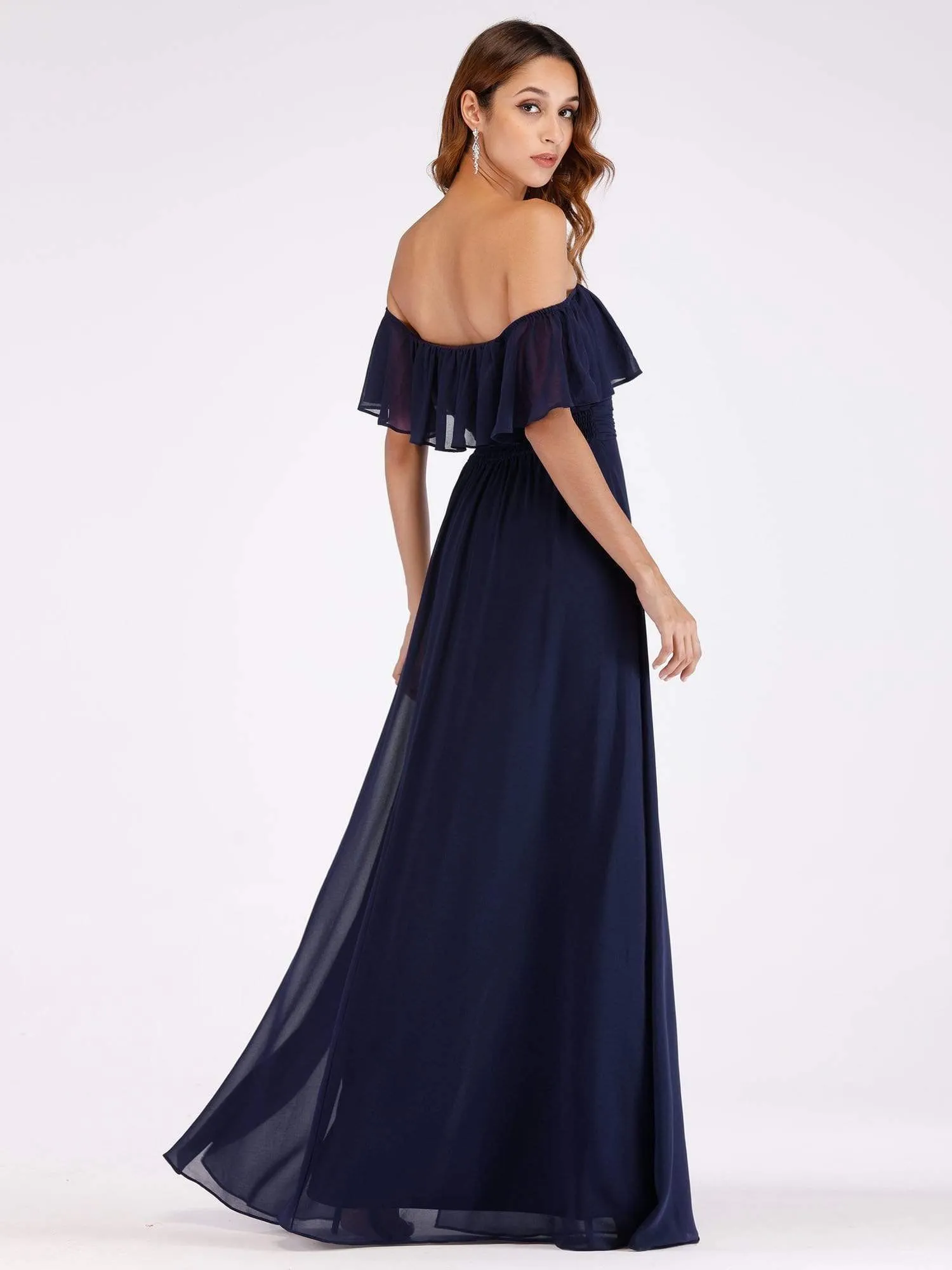 Women's Off Shoulder Ruffle Thigh Split Bridesmaid Dresses