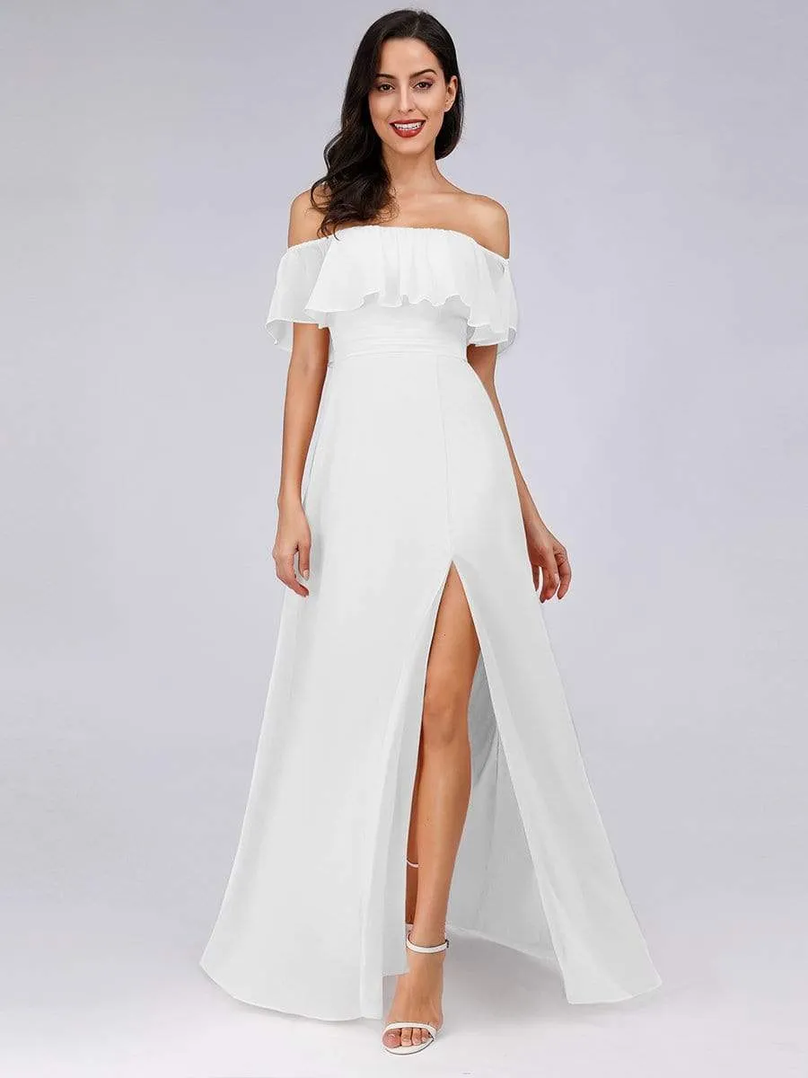 Women's Off Shoulder Ruffle Thigh Split Bridesmaid Dresses