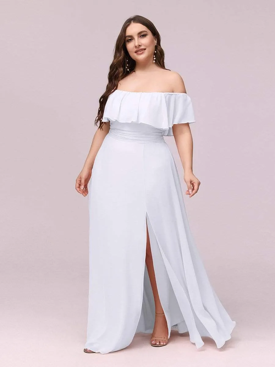 Women's Off Shoulder Ruffle Thigh Split Bridesmaid Dresses
