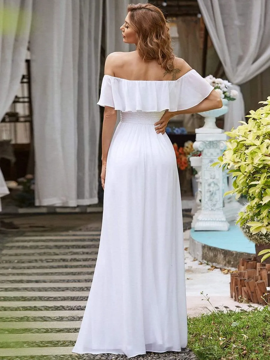 Women's Off Shoulder Ruffle Thigh Split Bridesmaid Dresses