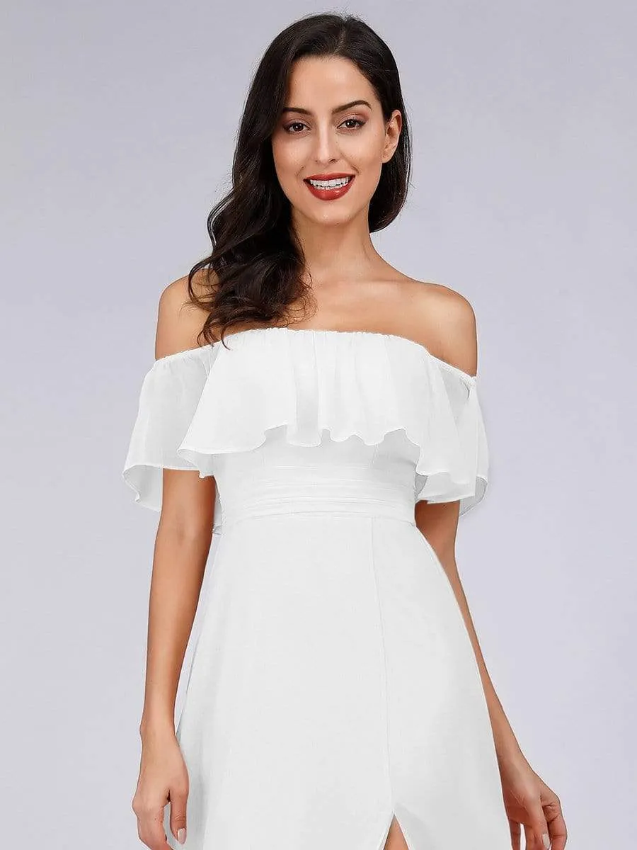 Women's Off Shoulder Ruffle Thigh Split Bridesmaid Dresses