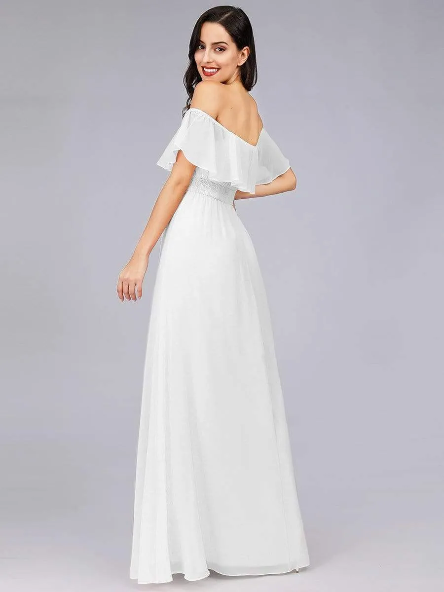 Women's Off Shoulder Ruffle Thigh Split Bridesmaid Dresses