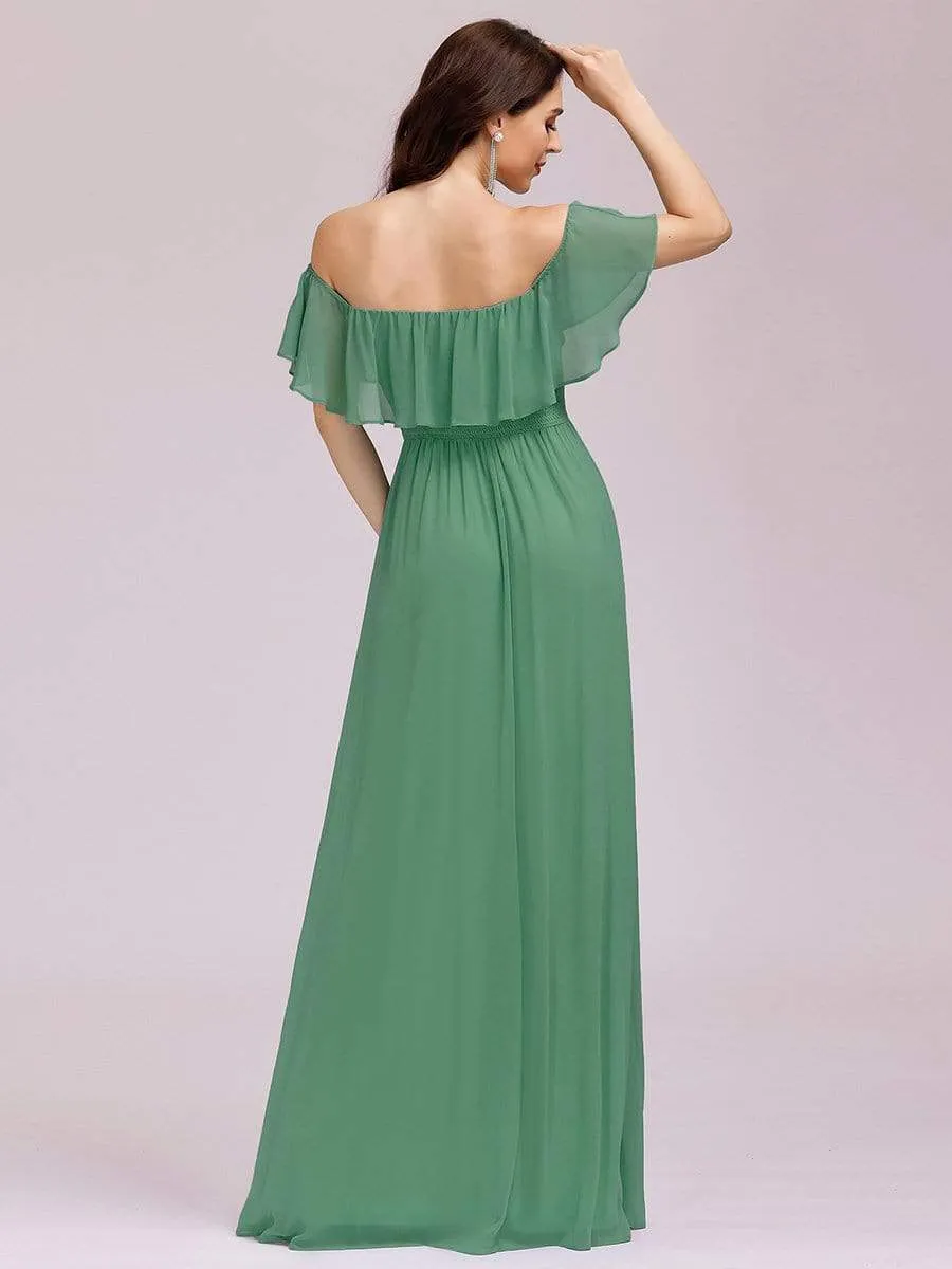 Women's Off Shoulder Ruffle Thigh Split Bridesmaid Dresses