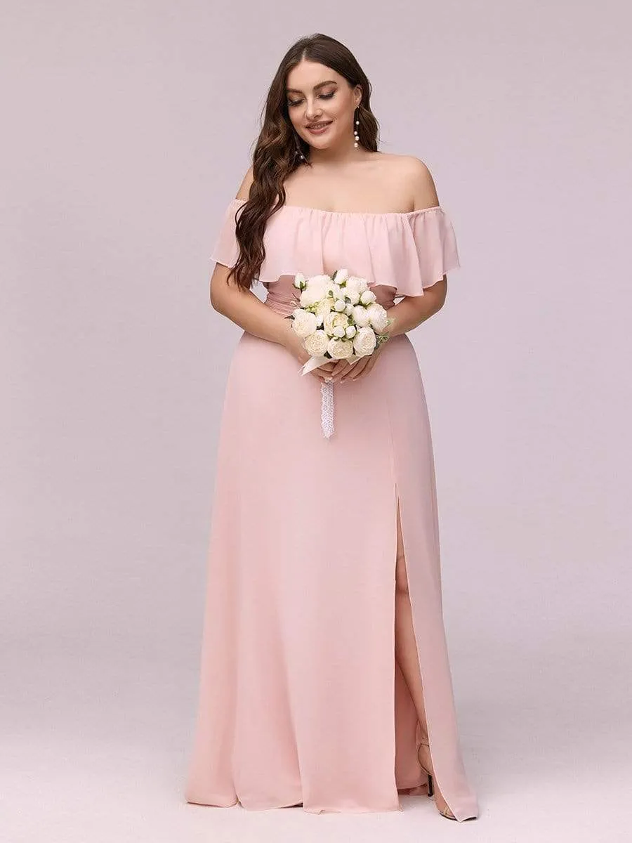 Women's Off Shoulder Ruffle Thigh Split Bridesmaid Dresses
