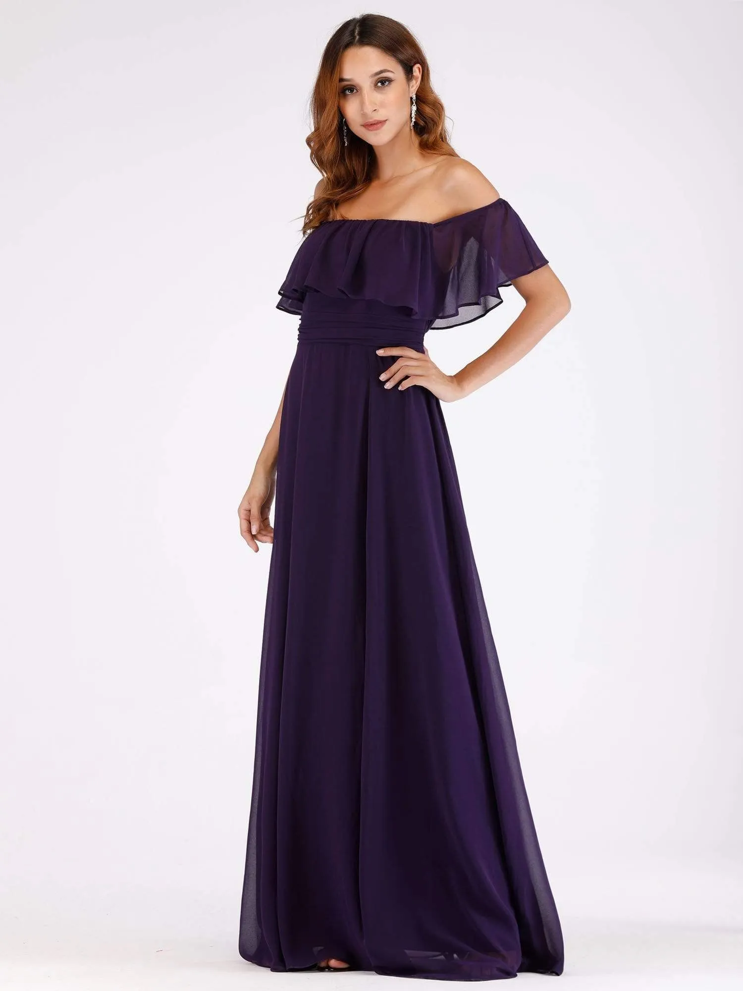 Women's Off Shoulder Ruffle Thigh Split Bridesmaid Dresses
