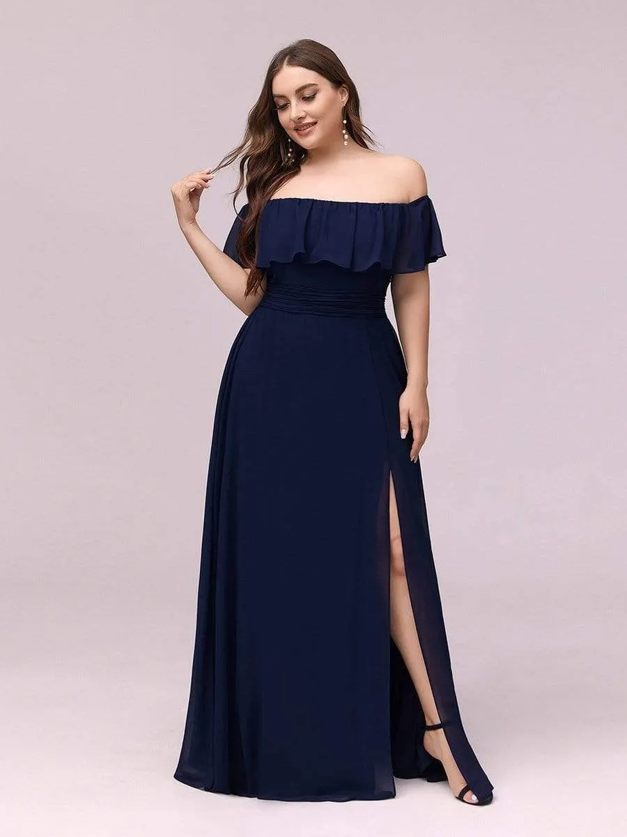 Women's Off Shoulder Ruffle Thigh Split Bridesmaid Dresses