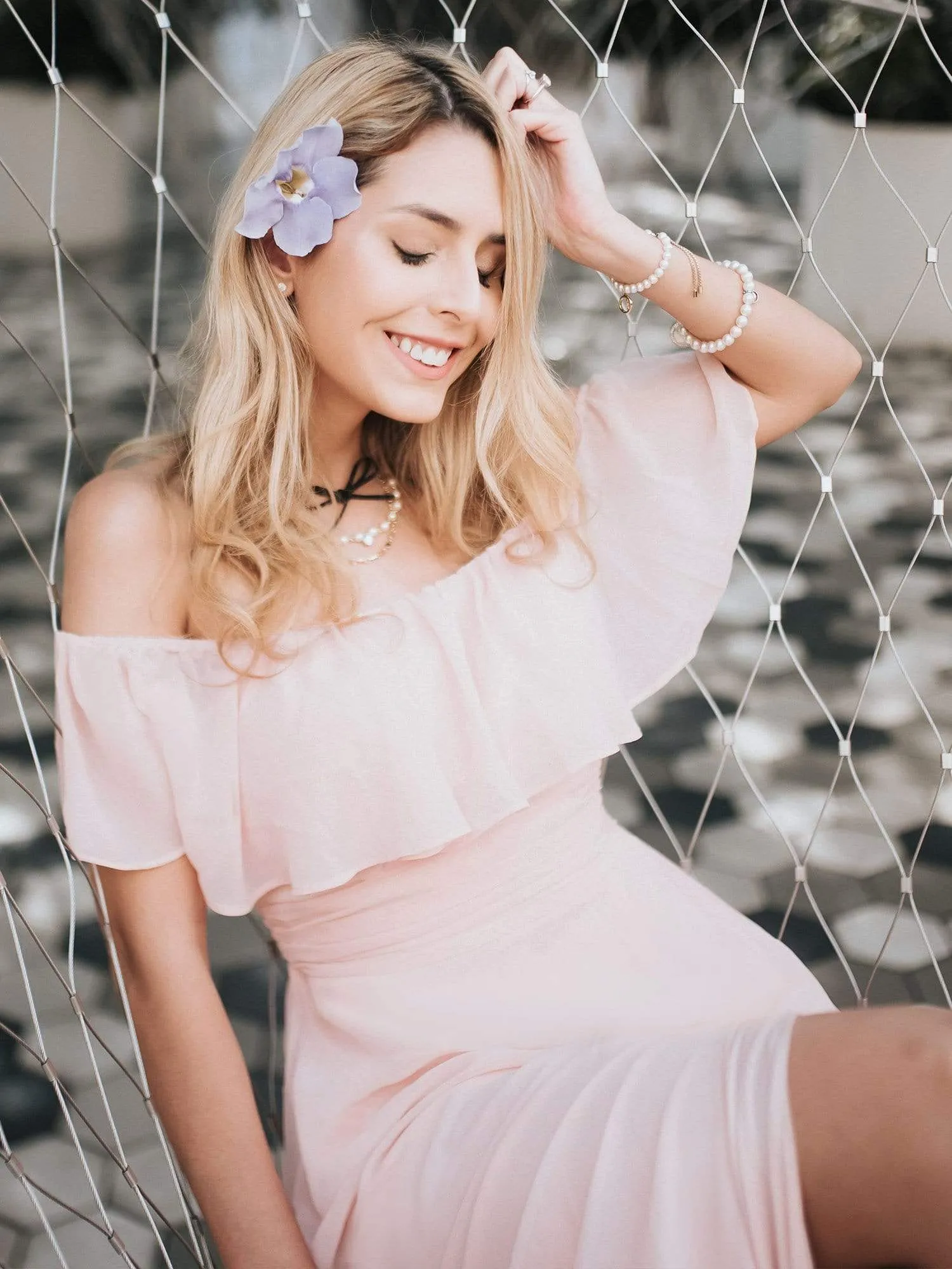 Women's Off Shoulder Ruffle Thigh Split Bridesmaid Dresses