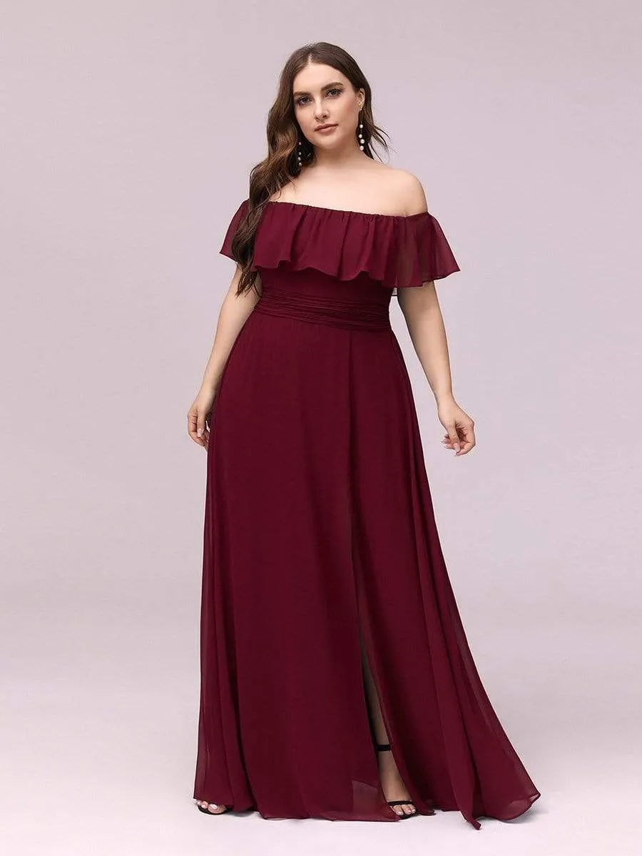 Women's Off Shoulder Ruffle Thigh Split Bridesmaid Dresses