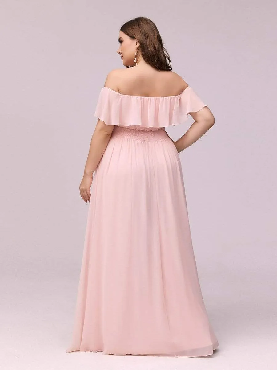 Women's Off Shoulder Ruffle Thigh Split Bridesmaid Dresses