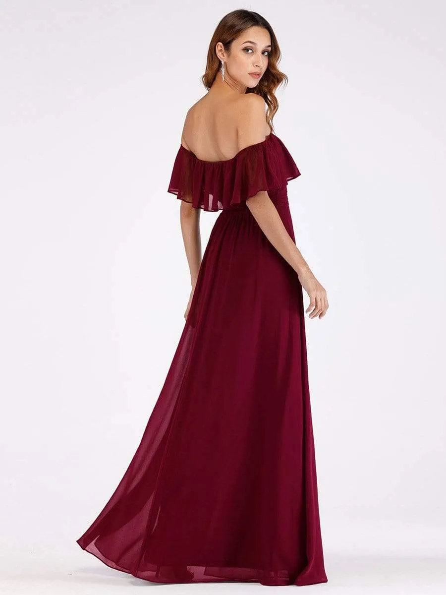 Women's Off Shoulder Ruffle Thigh Split Bridesmaid Dresses