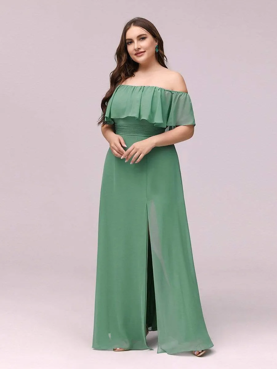 Women's Off Shoulder Ruffle Thigh Split Bridesmaid Dresses