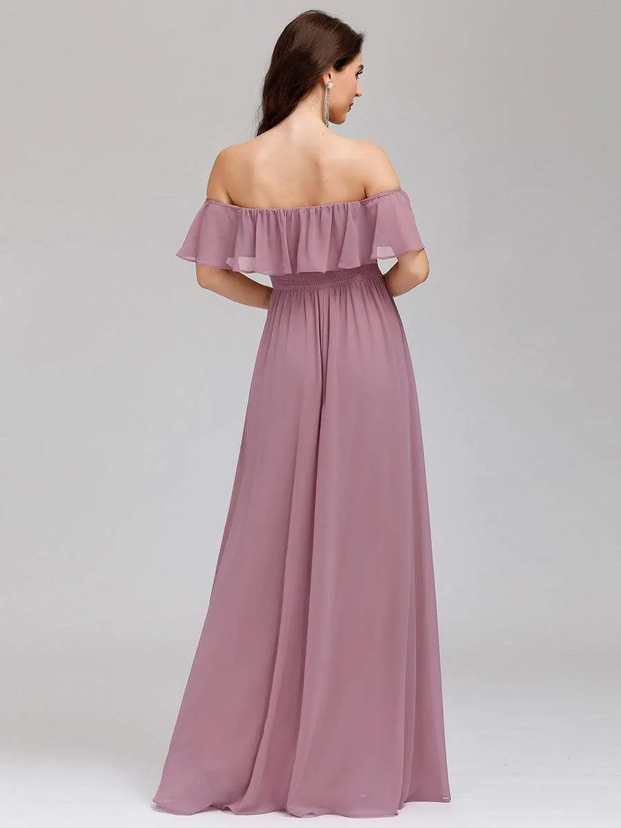 Women's Off Shoulder Ruffle Thigh Split Bridesmaid Dresses