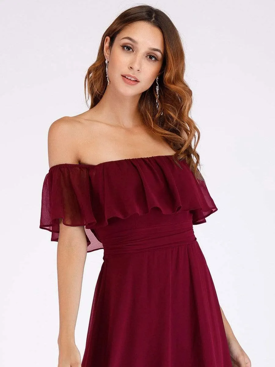 Women's Off Shoulder Ruffle Thigh Split Bridesmaid Dresses